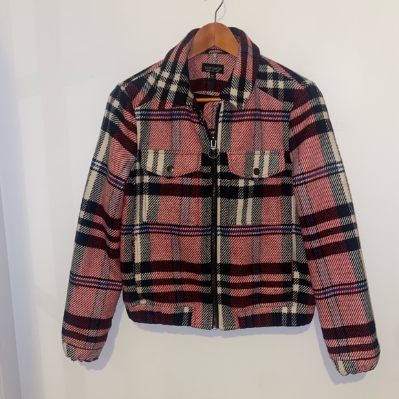 Topshop Women's Tartan Plaid Bomber Jacket, sz 8 - Picture 1 of 12